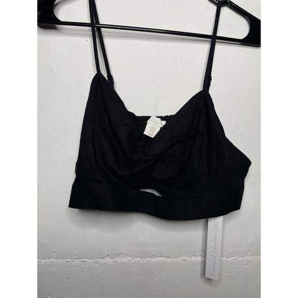 NEW House of Harlow 1960 Black Linen Blend Cropped Knot Tank Size Medium - Picture 2 of 8
